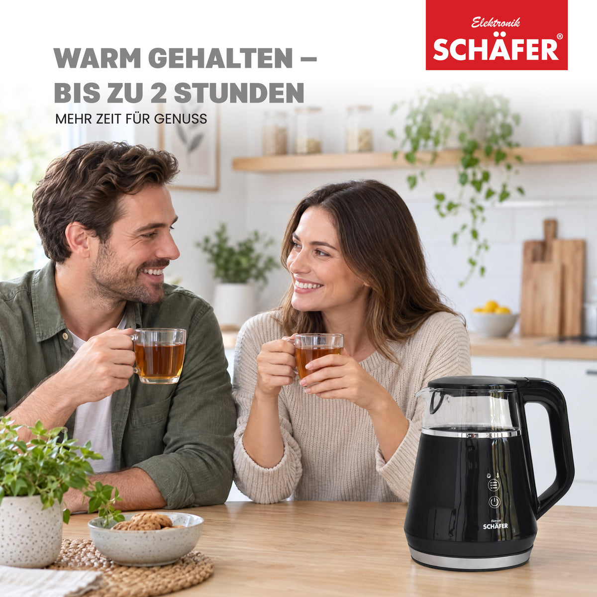 SCHÄFER Borosilikatglas Wasserkocher 1 l Schwarz mit Temperaturanzeige 1100 Watt – Ansicht 7
