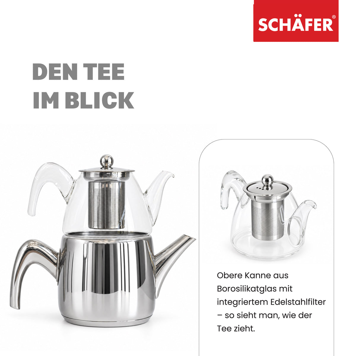 SCHÄFER Borosilikatglas Teekanne 900 ml Serie Nisa – spülmaschinengeeignet – Ansicht 3