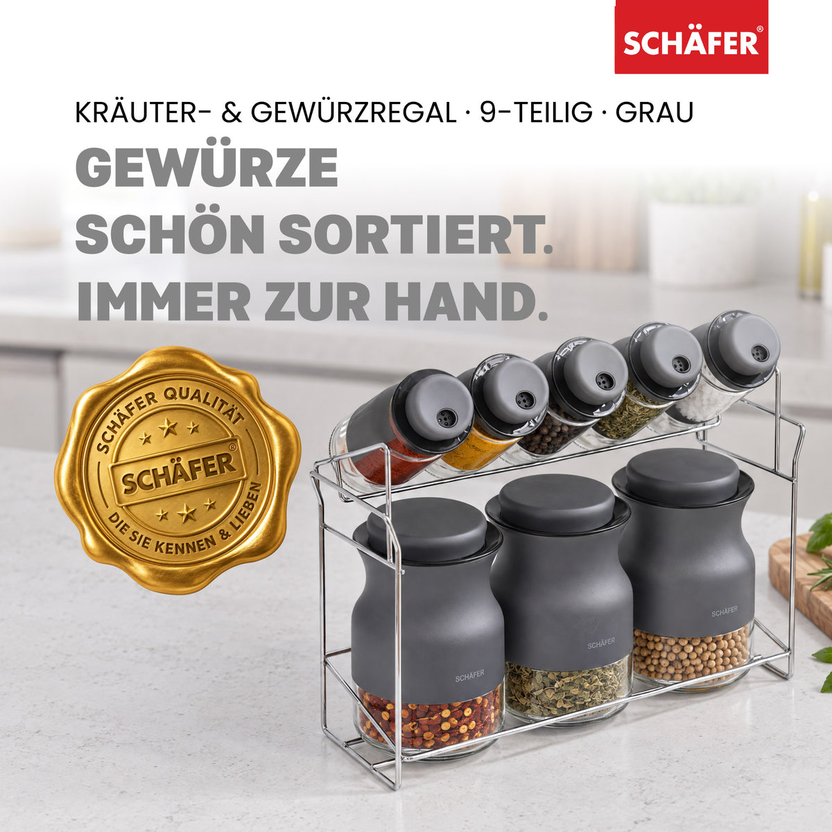 SCHÄFER 8-tlg. Gewürzregal 13 × 26,6 cm Grau – Ansicht 2