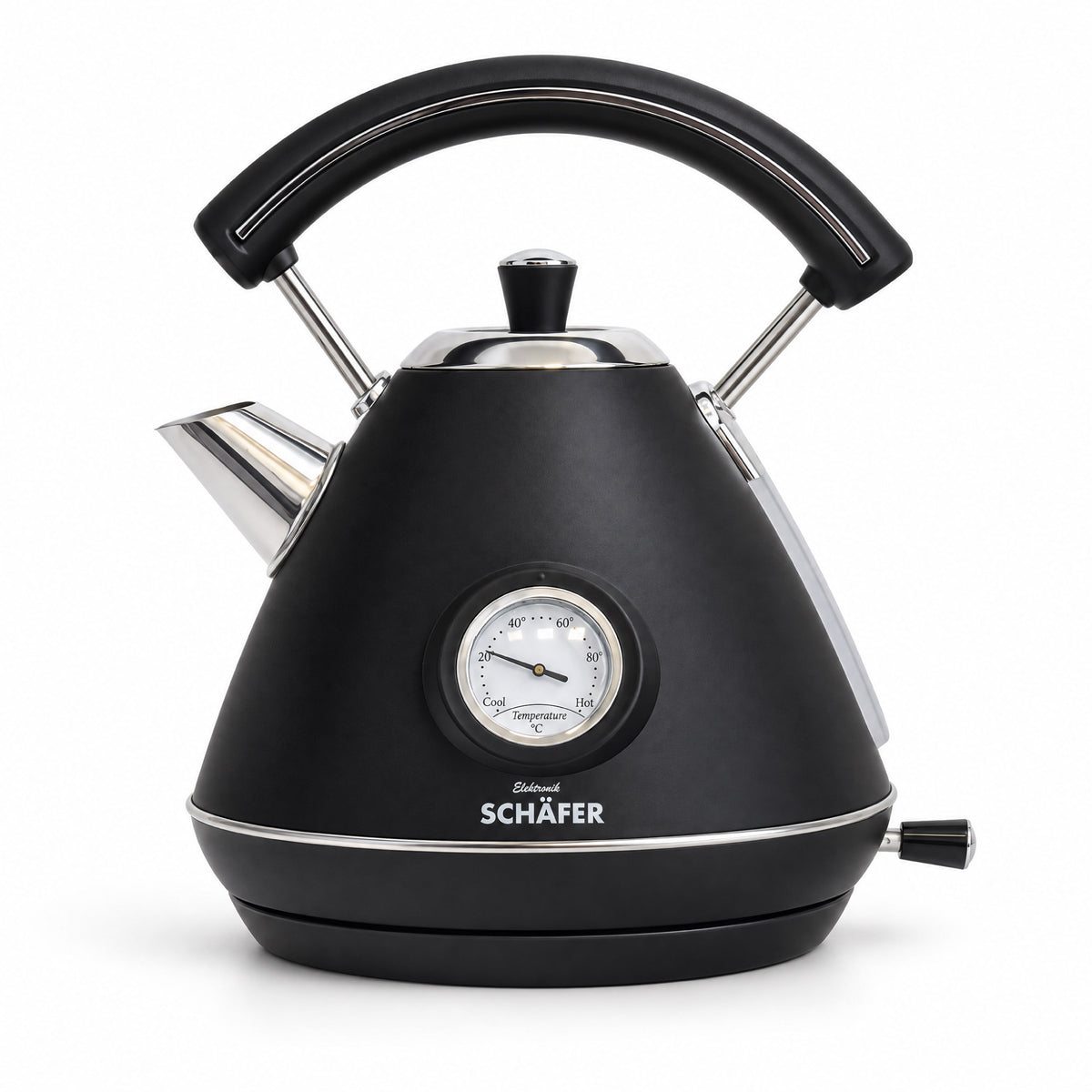 SCHÄFER Edelstahl Wasserkocher 1,7 l Schwarz/Silber mit Temperaturanzeige 2200 Watt