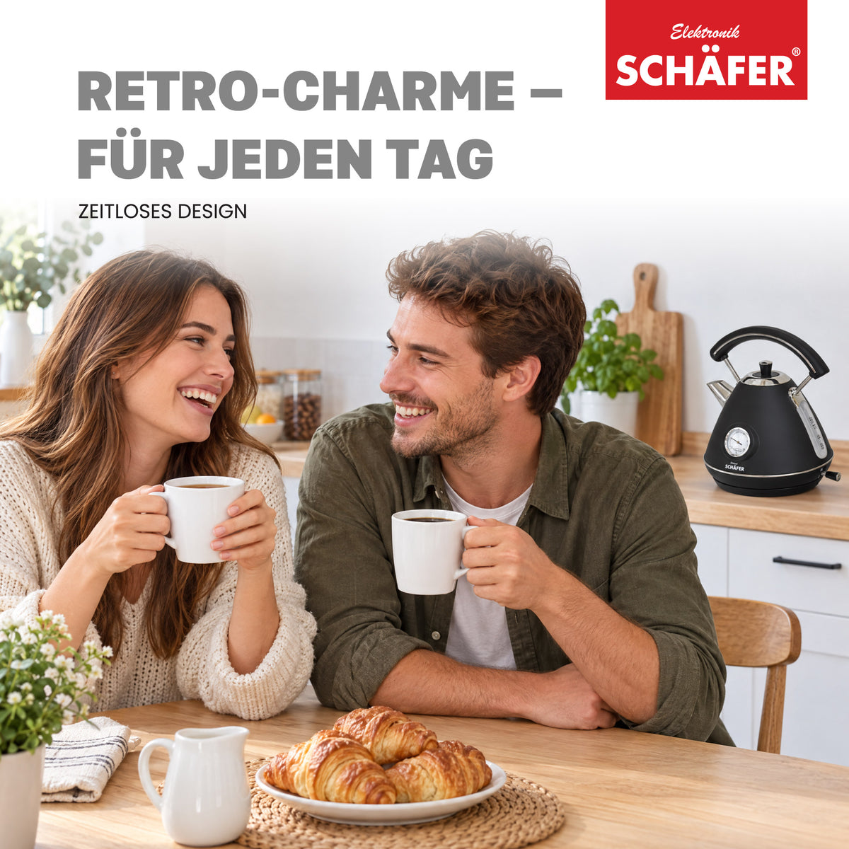 SCHÄFER Edelstahl Wasserkocher 1,7 l Schwarz/Silber mit Temperaturanzeige 2200 Watt – Ansicht 6