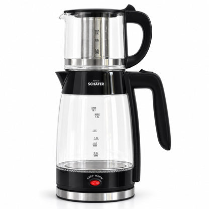 SCHÄFER Borosilikatglas Teekocher 1,8 l Schwarz Teekanne 0,8 l