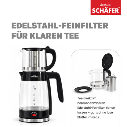 SCHÄFER Borosilikatglas Teekocher 1,8 l Schwarz Teekanne 0,8 l – Ansicht 3