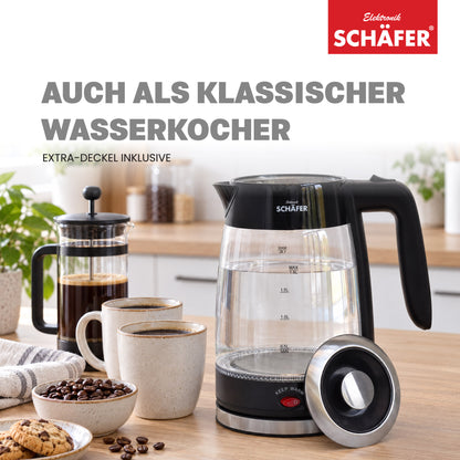 SCHÄFER Borosilikatglas Teekocher 1,8 l Schwarz Teekanne 0,8 l – Ansicht 8