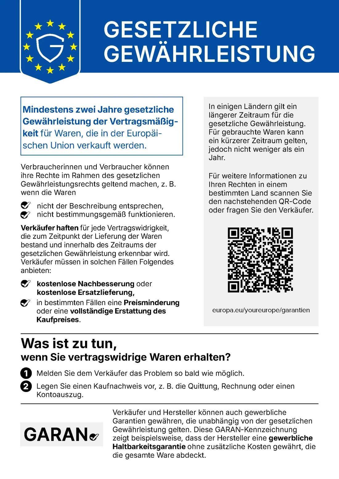 Offizieller EU-Hinweis: gesetzliche Gewährleistung