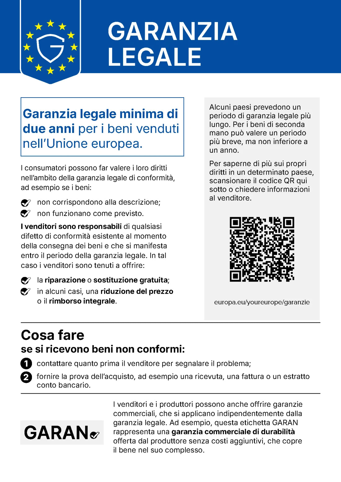 Avviso ufficiale dell’UE: garanzia legale